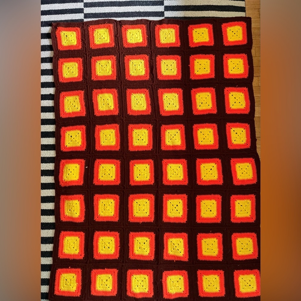 70s well made crochet afghan. 64x48"